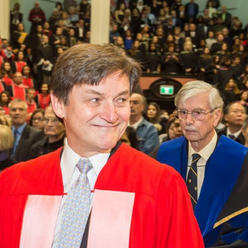 George Myhal was awarded Thursday a Doctor of Laws, honoris causa, for his service to the university as a mentor, donor and volunteer (photo by Steve Frost) 