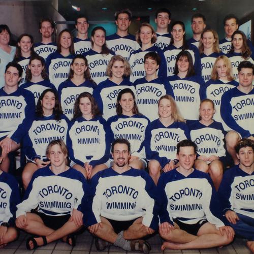 The men's and women's swimming teams in 1993-1994: Catherine McKenna, now the federal environment minister, is in the second row, second from right (photo courtesy of Byron MacDonald) 