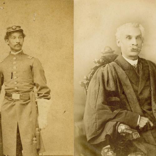 Anderson Abbott, the first Canadian-born Black MD, is pictured in 1863 (left) in his army uniform, and later on in his life (right) in his academic robes (photos courtesy of Toronto Public Library) 