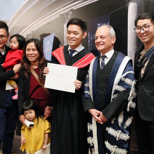Every two years, U of T hosts the Asia-Pacific Graduation Ceremony in Hong Kong. Students and family members celebrate at the 2017 ceremony.. Photo courtesy of Division of University Advancement.