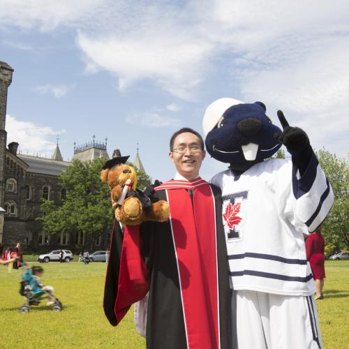 True Blue mascot with new U of T graduate