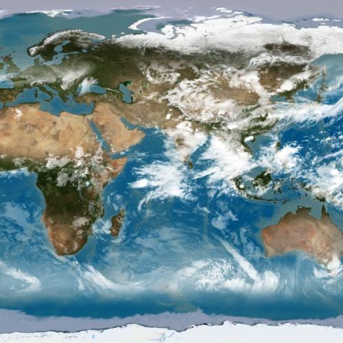 Earth's oceans from space. Image by NASA/Goddard Space Flight Center Scientific Visualization Studio The Blue Marble Next Generation data is courtesy of Reto Stockli (NASA/GSFC) and NASA's Earth Observatory.  The Blue Marble data is courtesy of Reto Stockli (NASA/GSFC). 