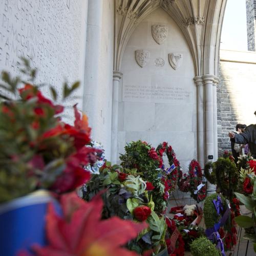 Laying wreaths at the Remembrance Day service at Soldiers`Tower. Photo by Laura Pedersen.