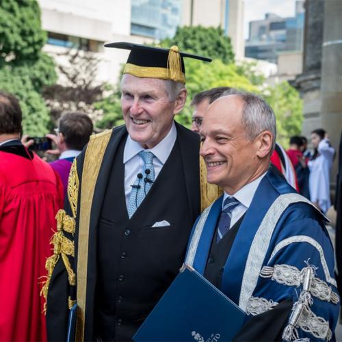 Michael Wilson and U of T President Meric Gertler at Wilson's last convocation as chancellor in June (photo by Steve Frost) 