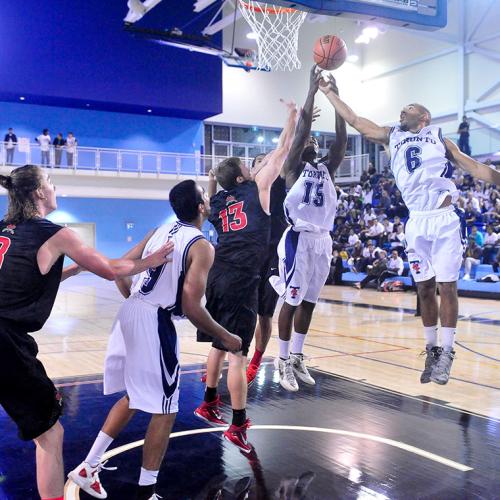 Students play basketball at the Toronto Pan Am Sports Centre on U of T's Scarborough campus (photo by Ken Jones) 