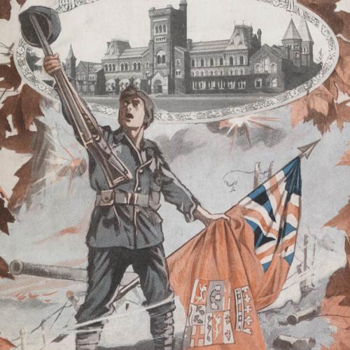 An illustrated cover of a volume of the Varsity's wartime supplement (image courtesy of U of T Archives) 