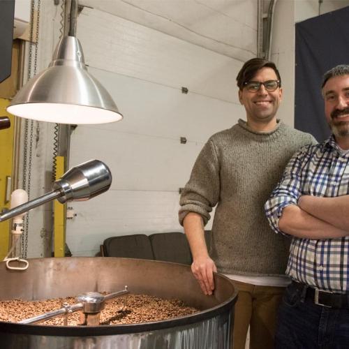 Cut Coffee's Lee Knuttila (left) and Impact Centre's Andrew Paton are researching how to roast the best coffee (photo by Romi Levine) 