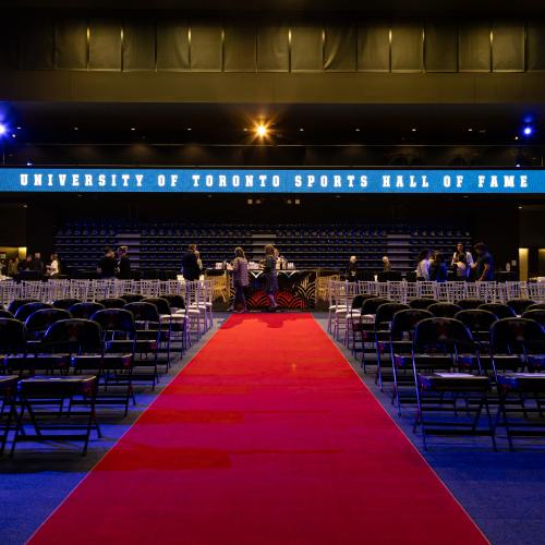 red carpet layout with rows of chairs for Hall of Fame guests