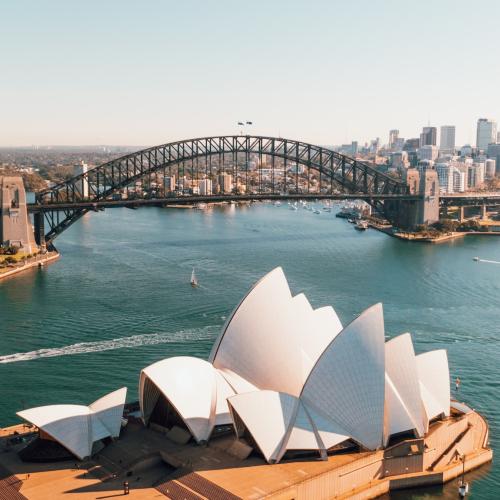 Photo of the Sydney Opera House & Sydney Harbor Bridge from a drone