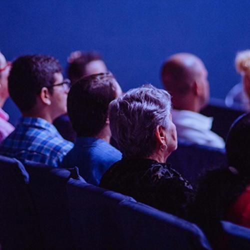 Alumni watching together on a theatre 
