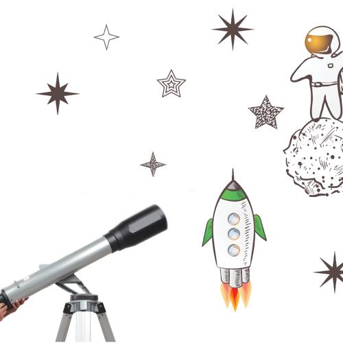 Child looking through telescopes