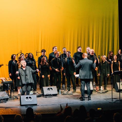 Gospel singers performing on stage