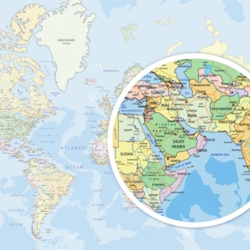 Map showing South Asia and the Middle East