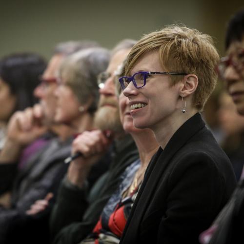 Audience member looking rapt at a U of T where you are lecture